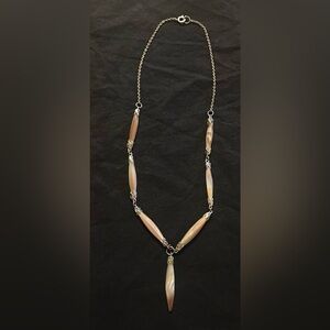 Mother-of-pearl vintage Y-drop collar necklace Silver and Gold Tone